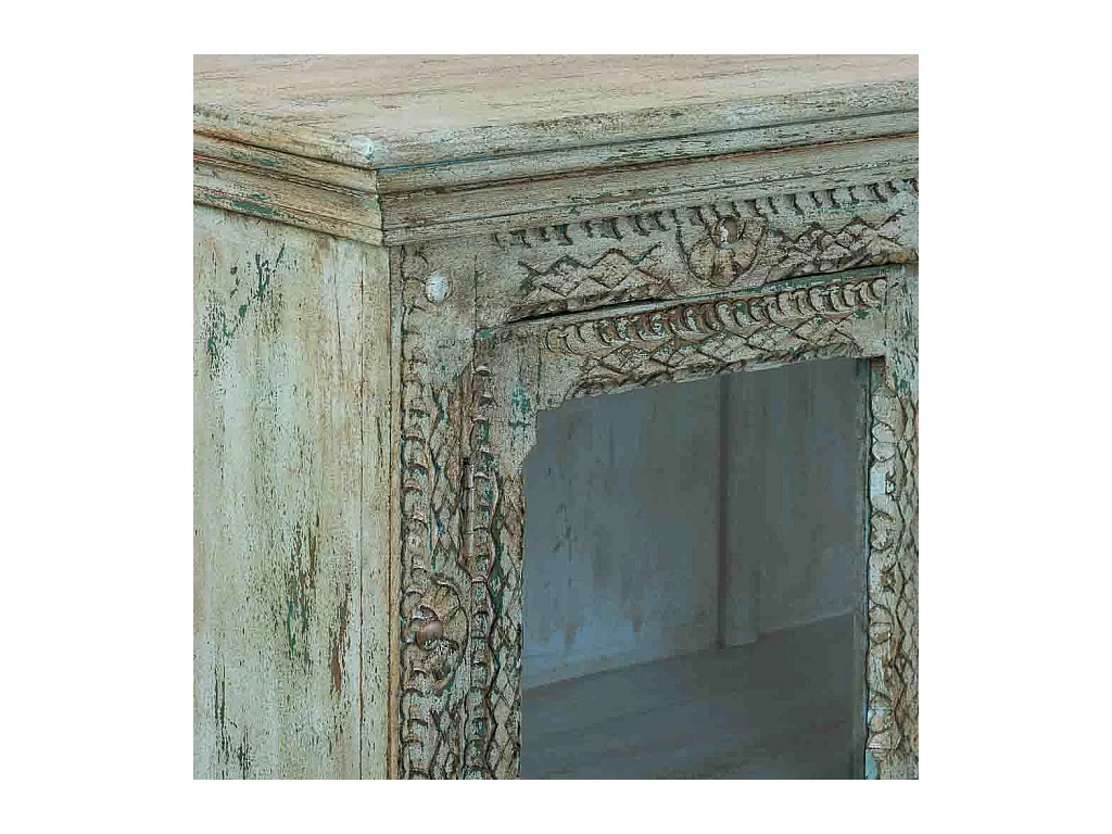 Buffet artisanal en bois vert, 97x43x100h cm