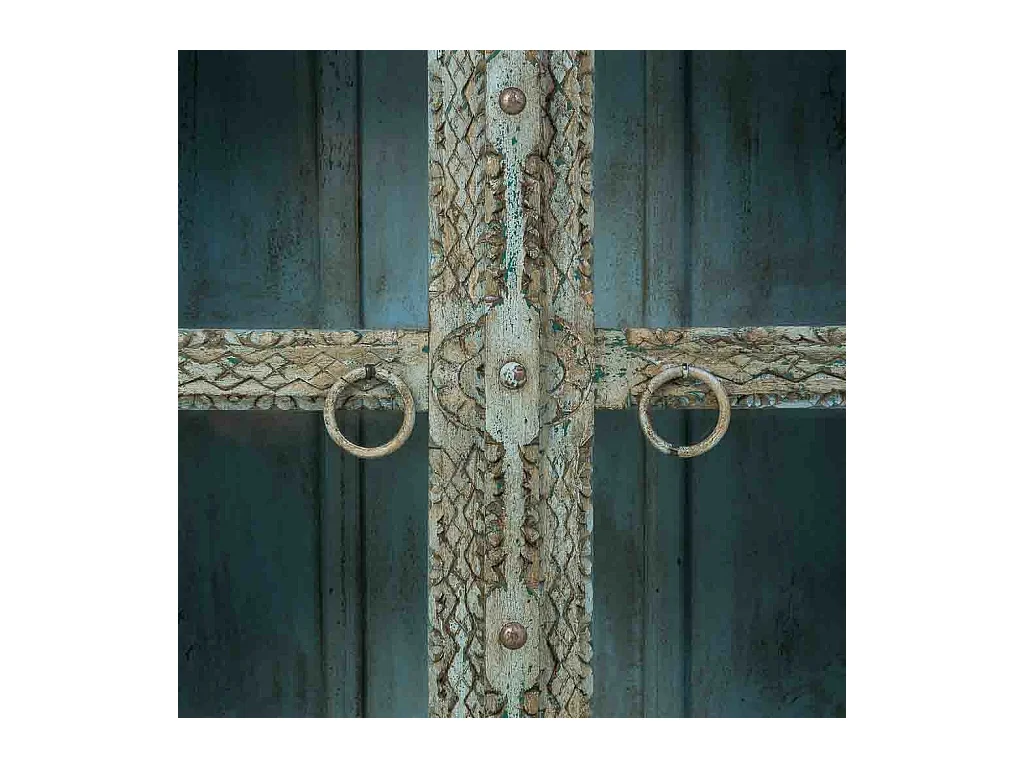 Buffet artisanal en bois vert, 97x43x100h cm