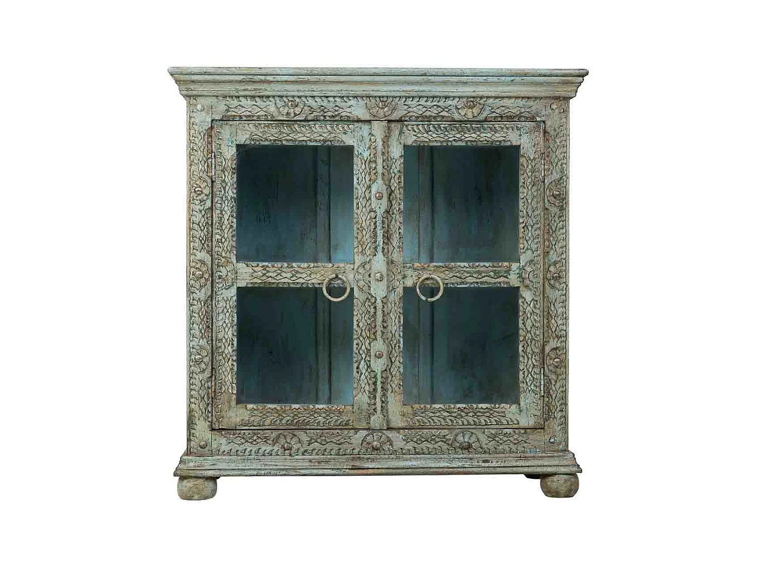Aparador em madeira artesanal verde, 97x43x100h cm