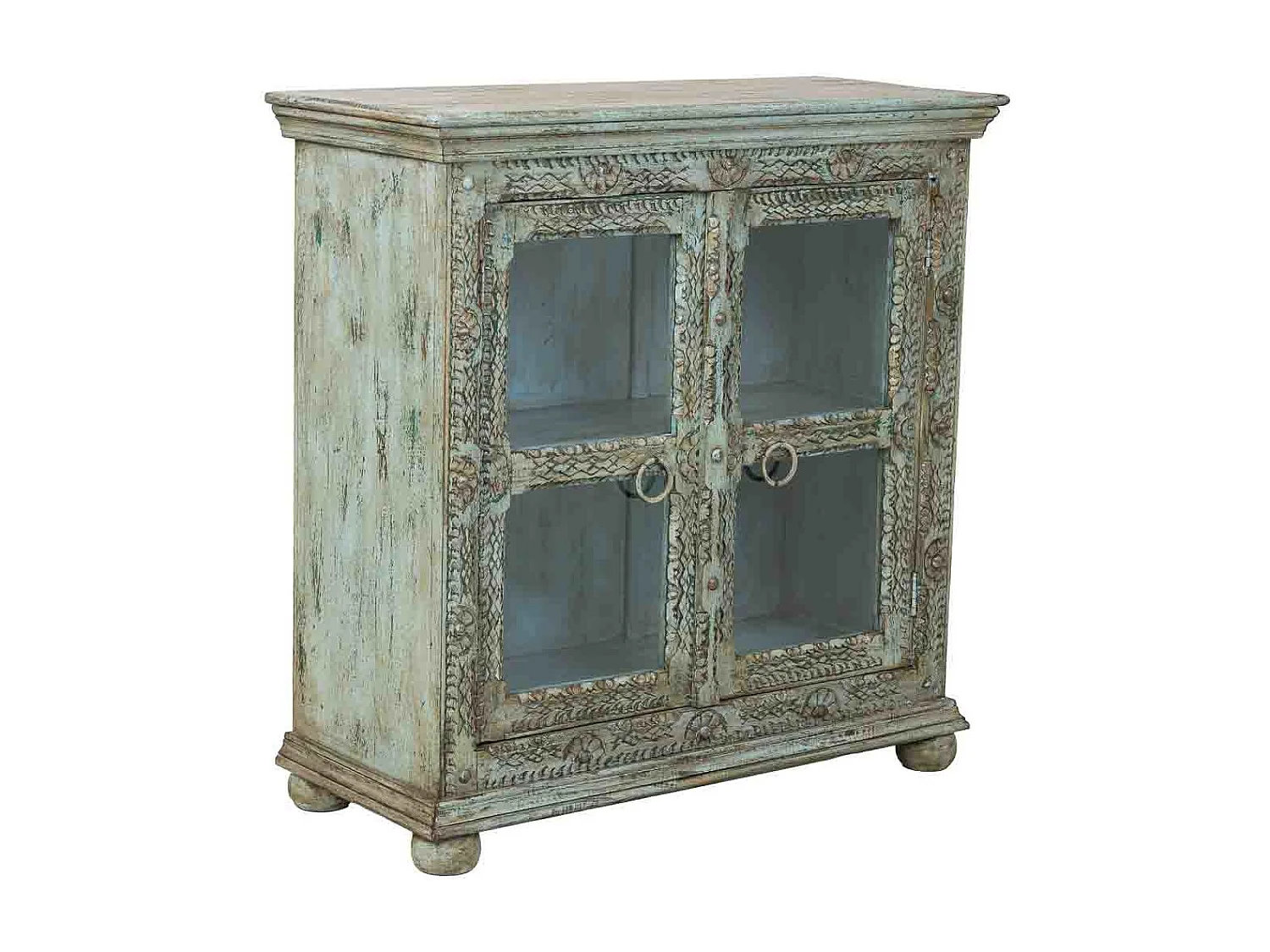 Aparador em madeira artesanal verde, 97x43x100h cm