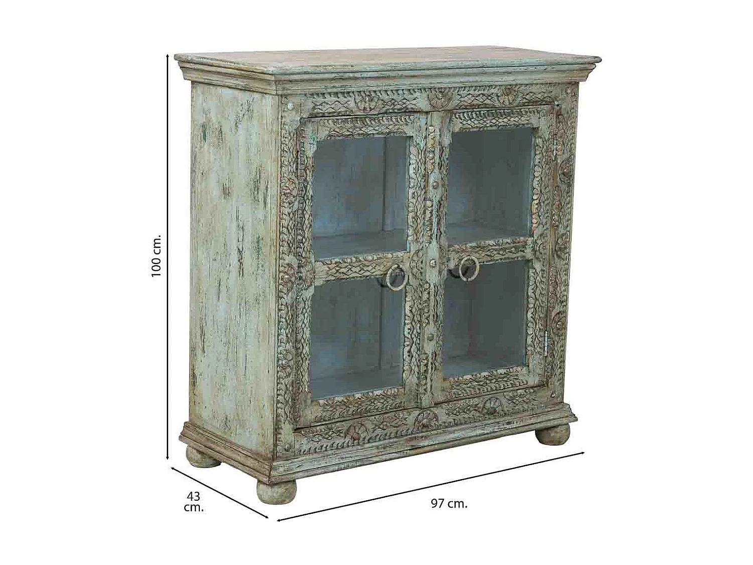 Aparador em madeira artesanal verde, 97x43x100h cm