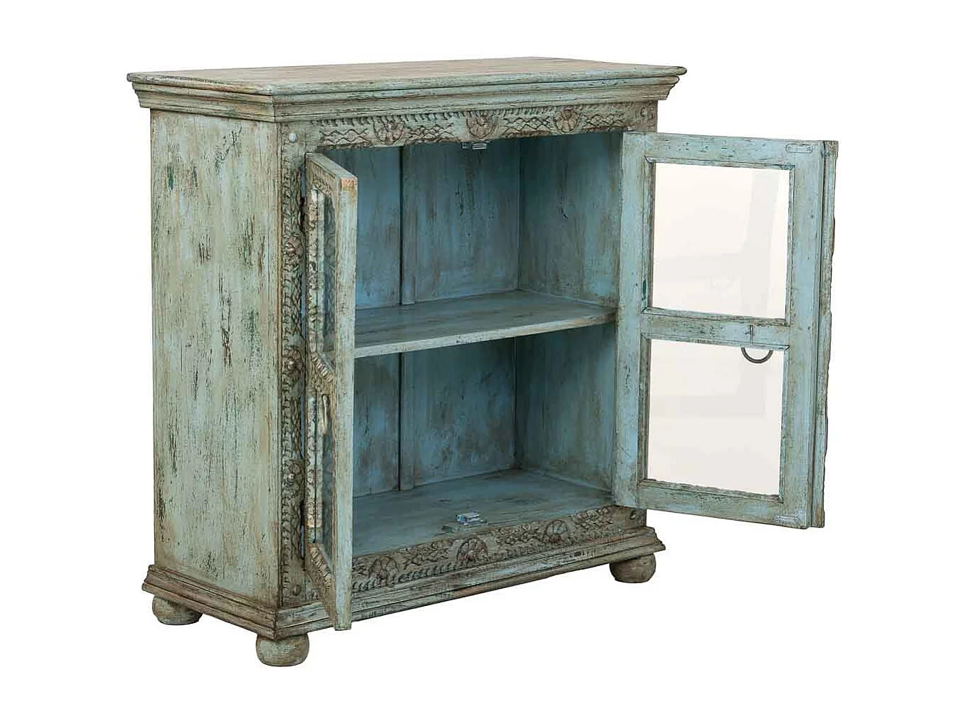 Aparador em madeira artesanal verde, 97x43x100h cm