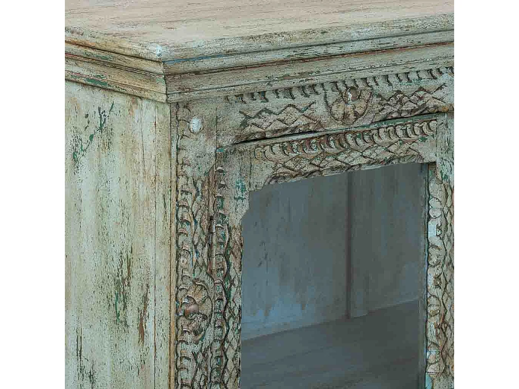 Aparador em madeira artesanal verde, 97x43x100h cm