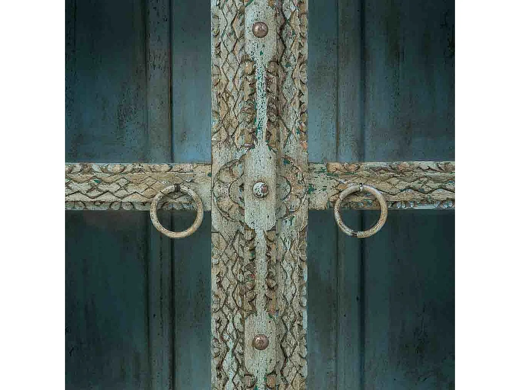 Aparador em madeira artesanal verde, 97x43x100h cm