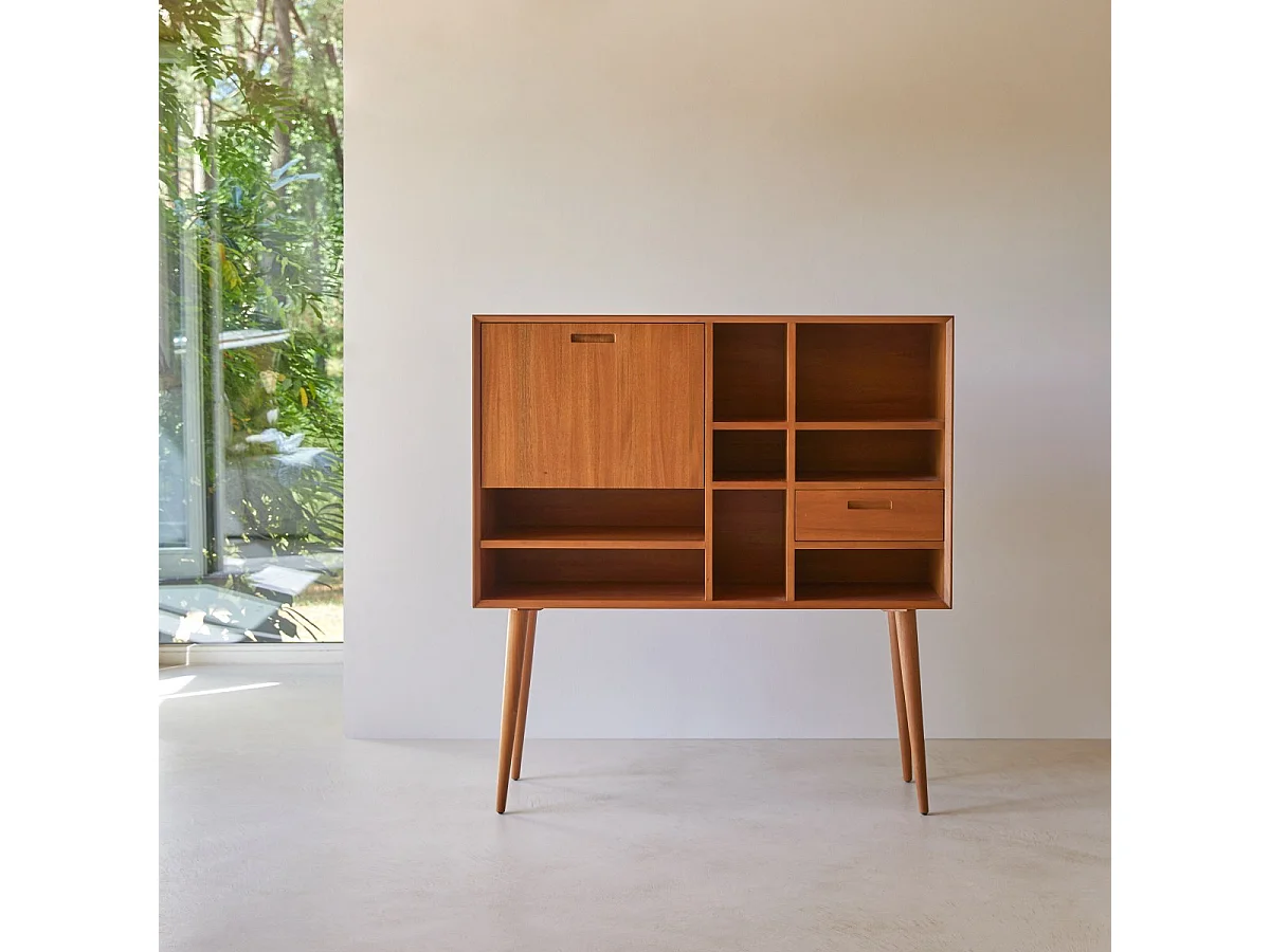 Buffet haut en bois d'acajou massif 130 Magda 50's