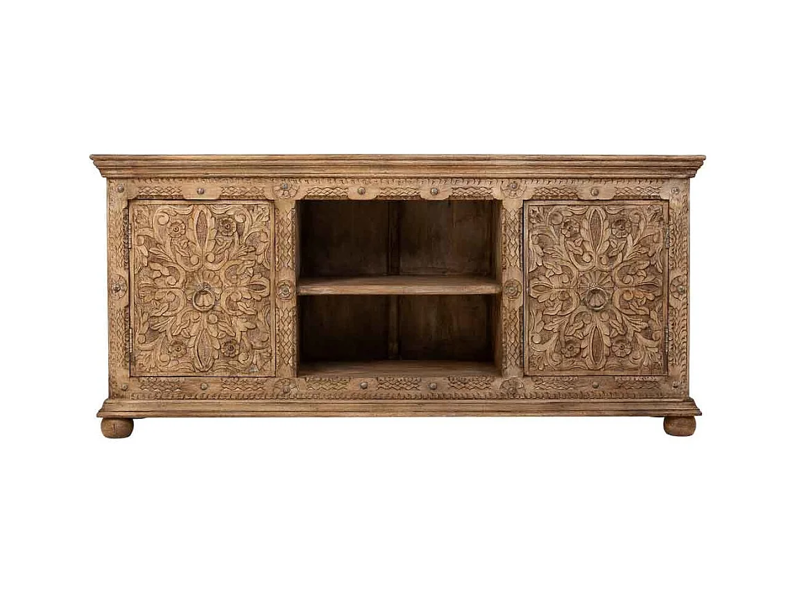 Buffet artisanal en bois marron, 165x45x76h cm