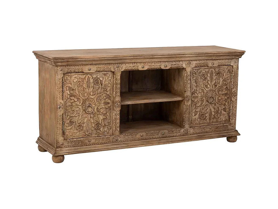 Buffet artisanal en bois marron, 165x45x76h cm