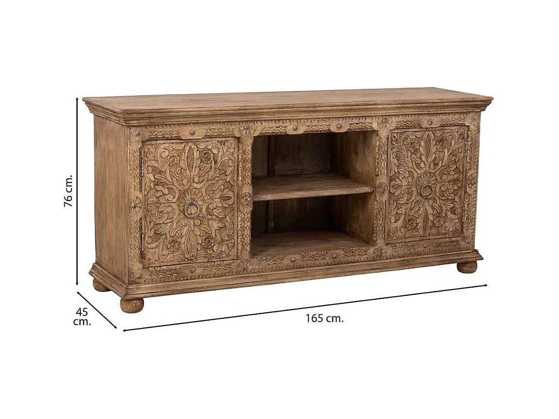 Buffet artisanal en bois marron, 165x45x76h cm