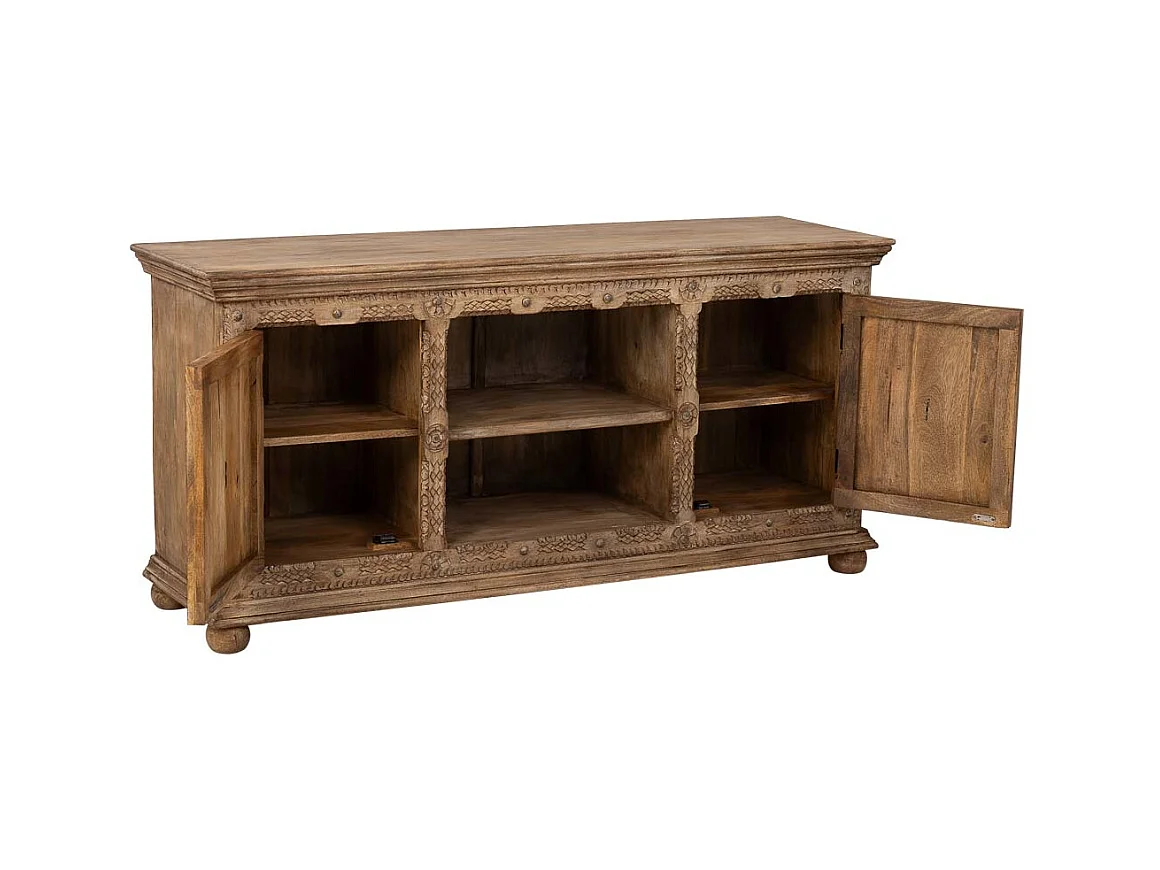 Buffet artisanal en bois marron, 165x45x76h cm