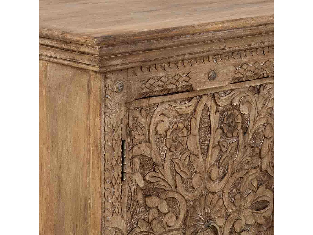 Buffet artisanal en bois marron, 165x45x76h cm