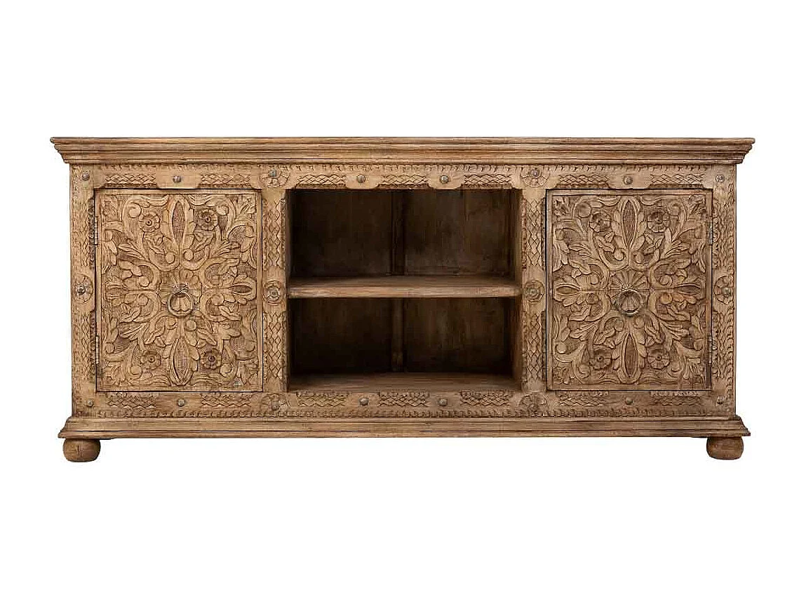 Aparador de madeira castanho feito à mão, 165x45x76h cm