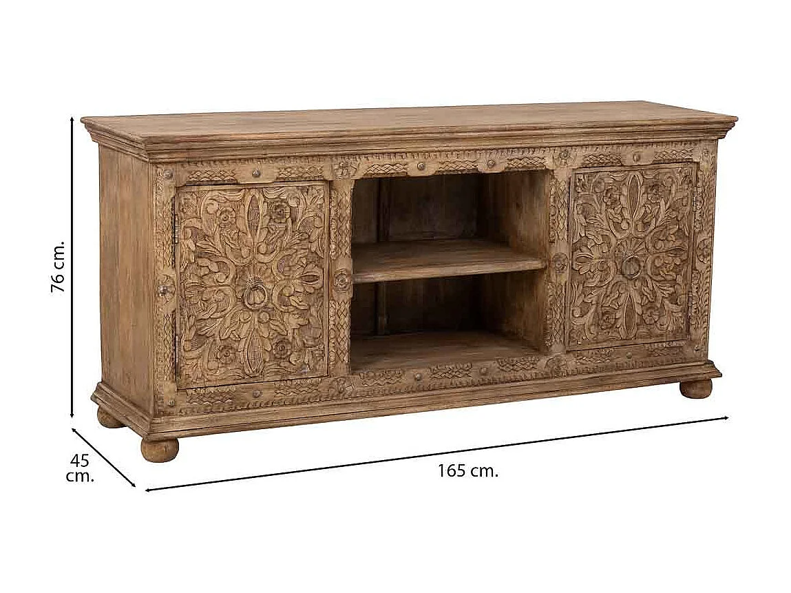 Aparador de madeira castanho feito à mão, 165x45x76h cm