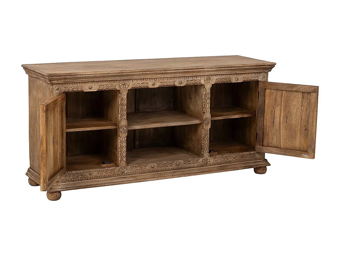 Aparador de madeira castanho feito à mão, 165x45x76h cm