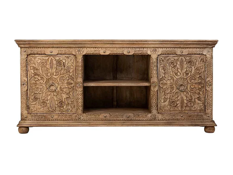 Aparador de madeira castanho feito à mão, 165x45x76h cm