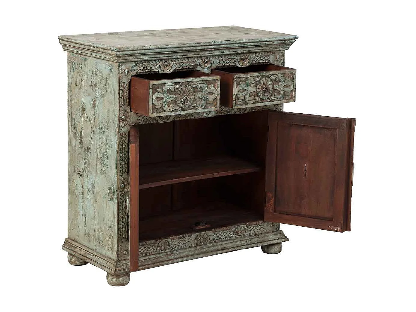 Buffet artisanal en bois marron, 90x40x90h cm