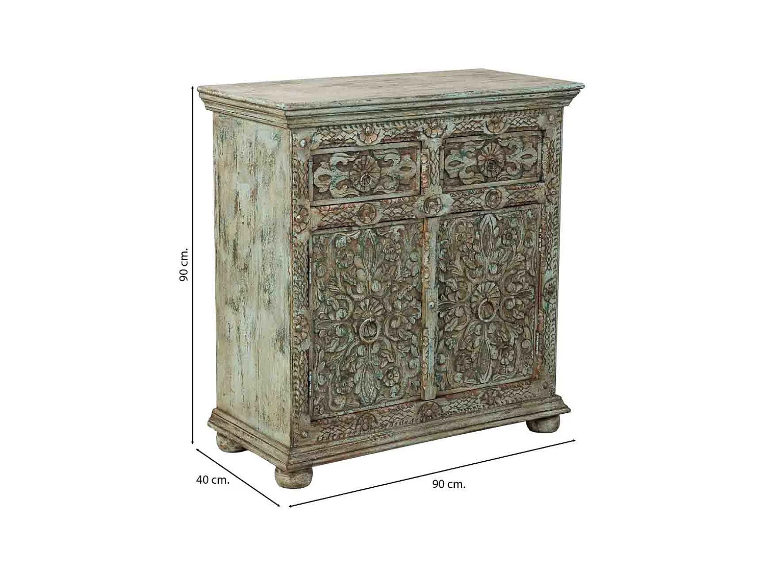 Buffet artisanal en bois marron, 90x40x90h cm