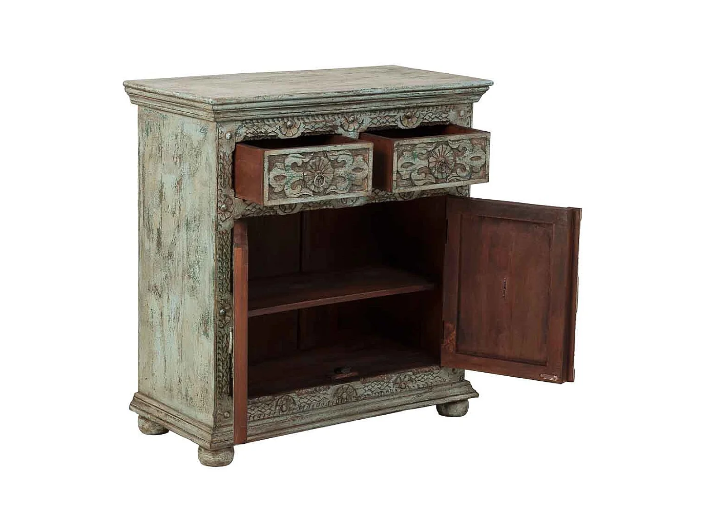 Buffet artisanal en bois marron, 90x40x90h cm