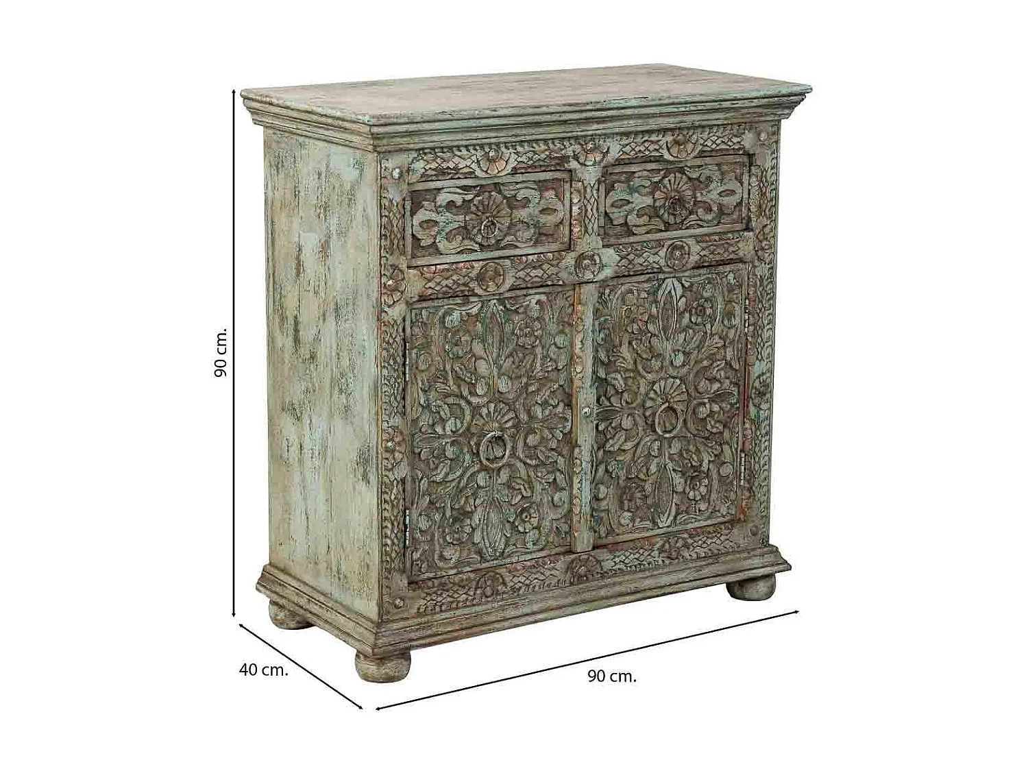 Aparador de madeira castanho feito à mão, 90x40x90h cm