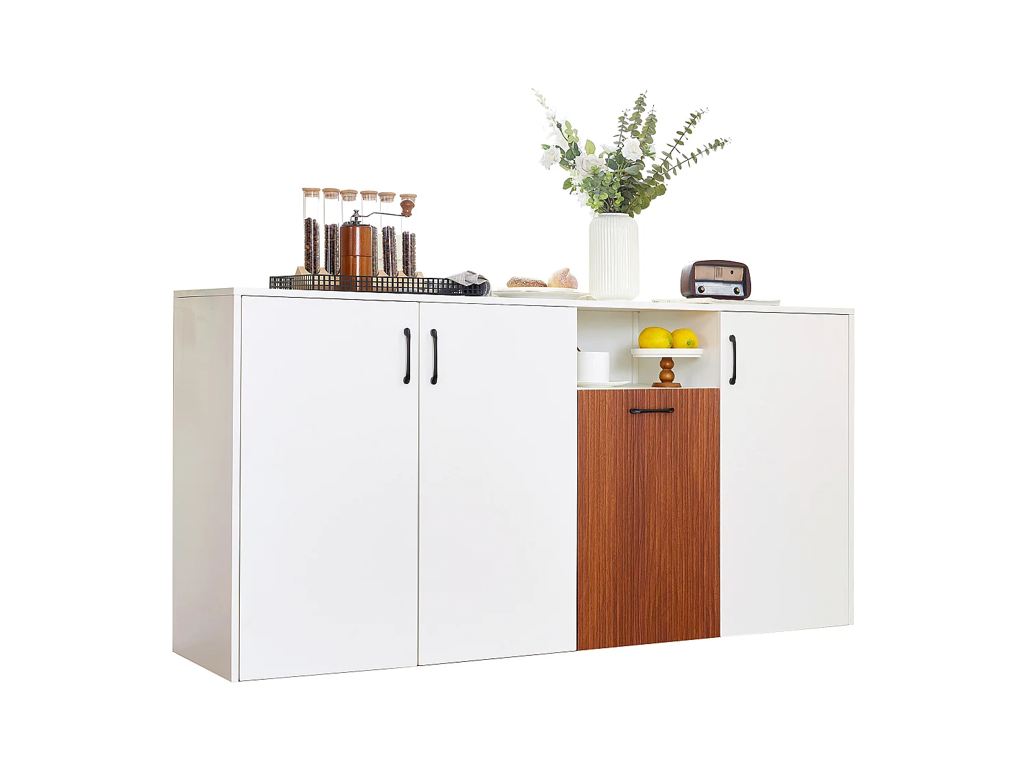 Buffet bas - 160 x 40 x 80 cm - avec 4 portes - pour cuisine maison salon - aggloméré - blanc