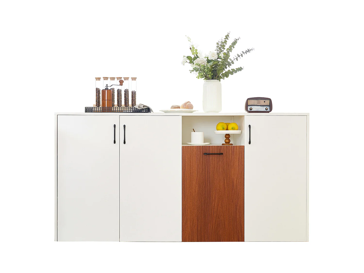 Buffet bas - 160 x 40 x 80 cm - avec 4 portes - pour cuisine maison salon - aggloméré - blanc