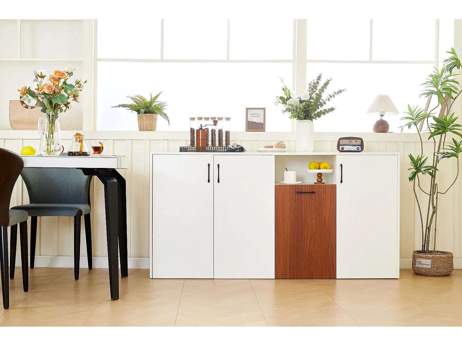 Buffet bas - 160 x 40 x 80 cm - avec 4 portes - pour cuisine maison salon - aggloméré - blanc