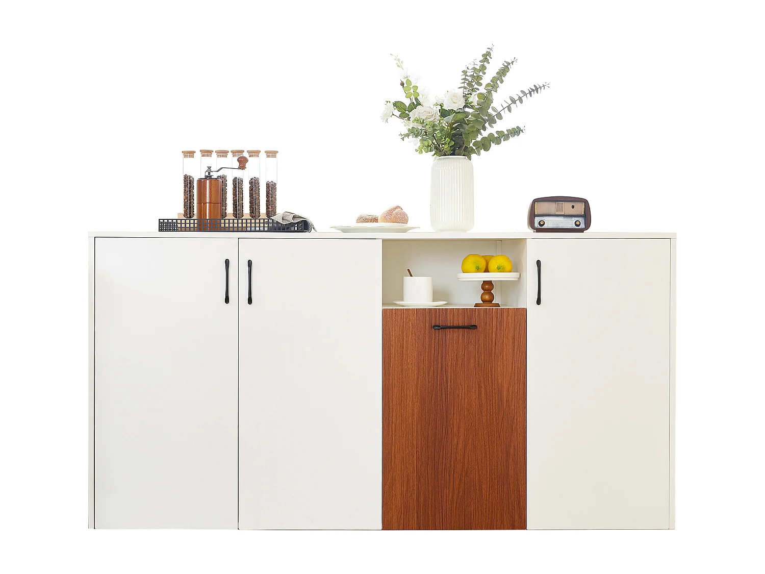 Buffet bas - 160 x 40 x 80 cm - avec 4 portes - pour cuisine maison salon - aggloméré - blanc