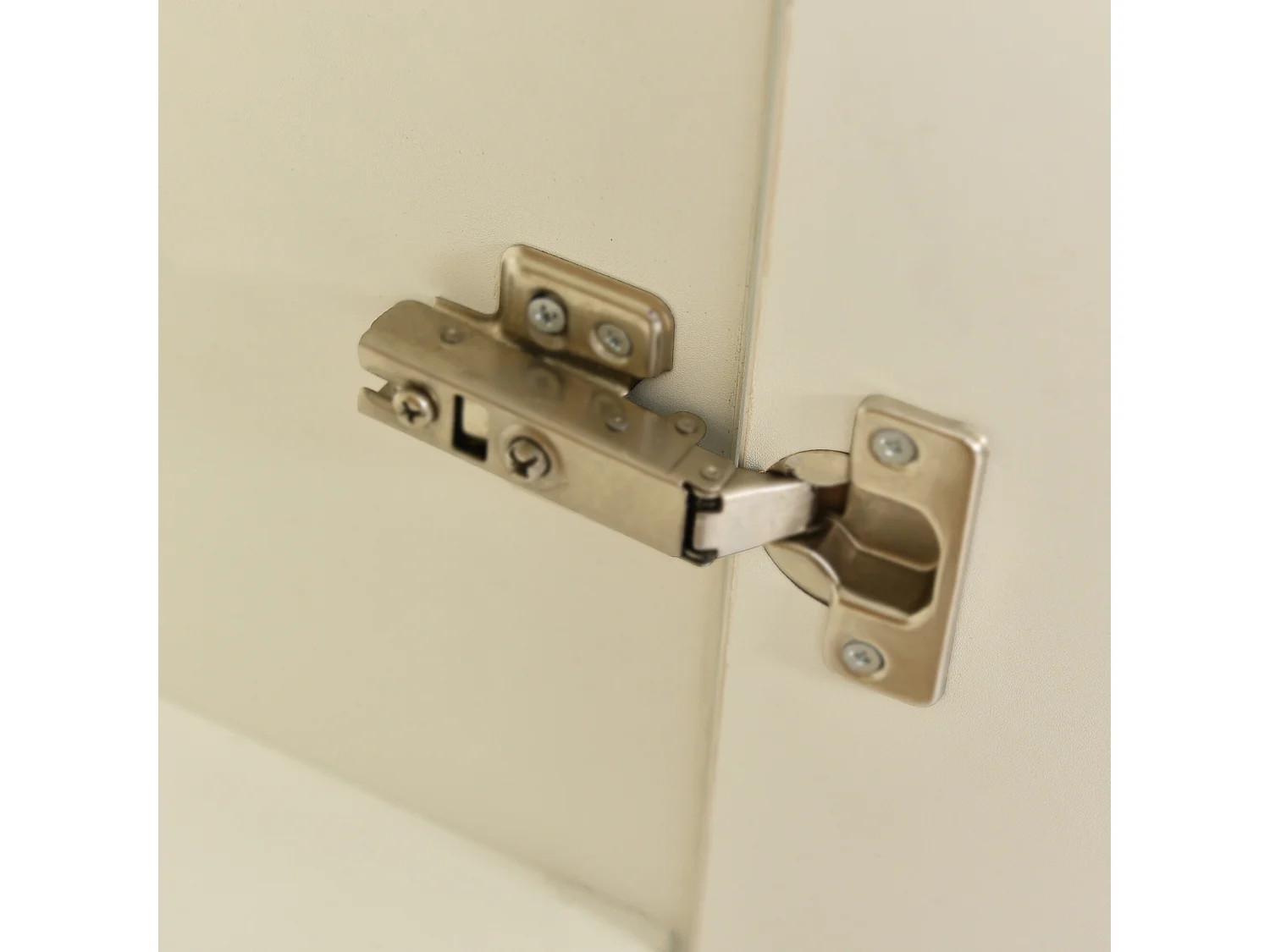 URBAN MEUBLE Buffet moderne blanc brillant et effet bois 2 portes, niche, 3 tiroirs avec éclairage