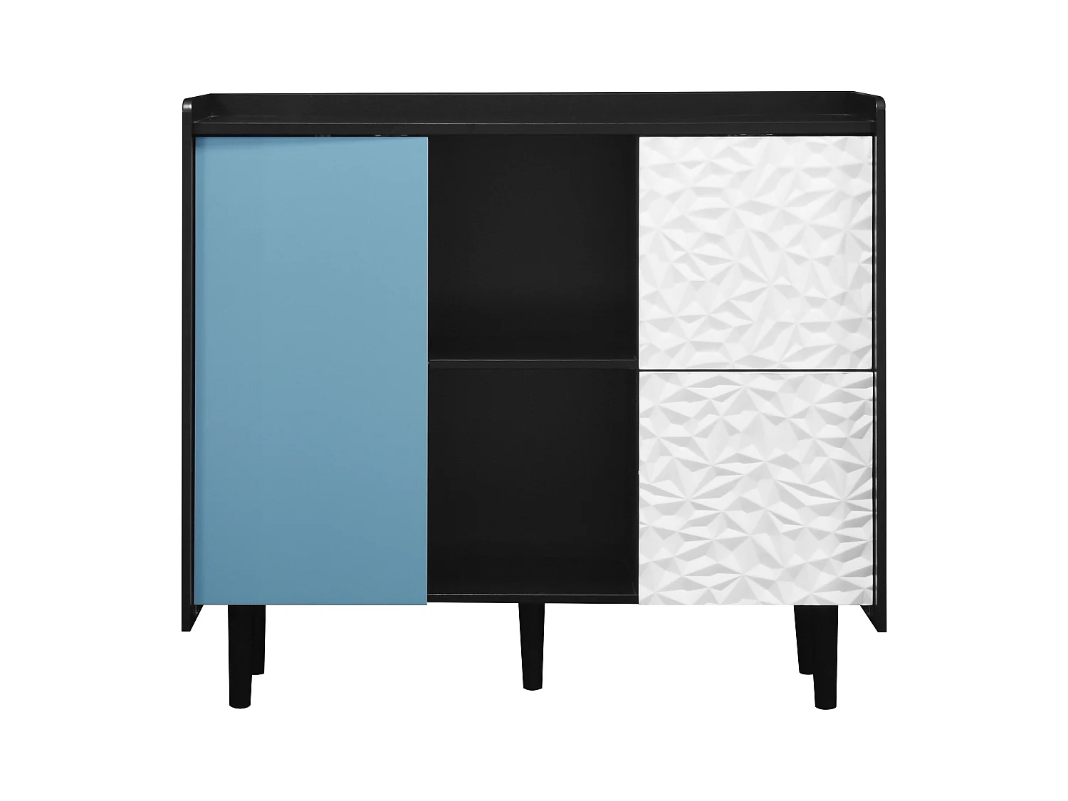 Buffet noir -Buffet avec 2 tiroirs et 1 porte - 2 rangements ouverts - pour salle à manger et salon