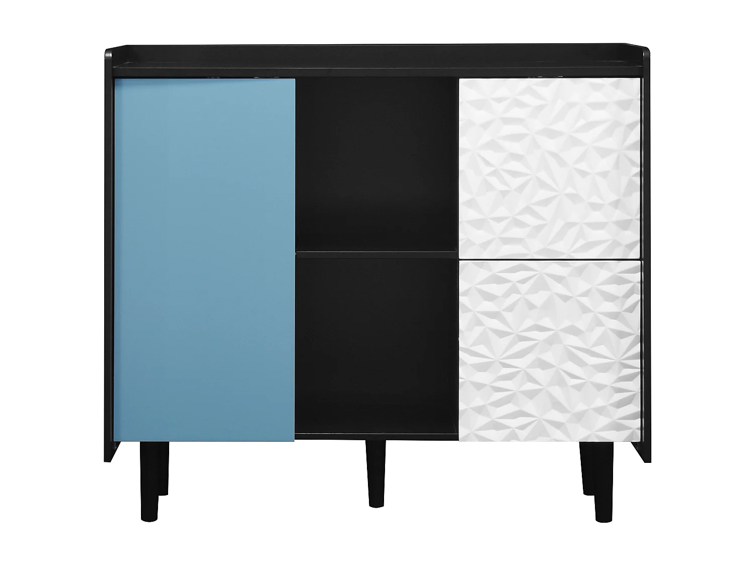 Credenza nera - Credenza con 2 cassetti e 1 anta - 2 vani portaoggetti aperti - per sala da pranzo e soggiorno