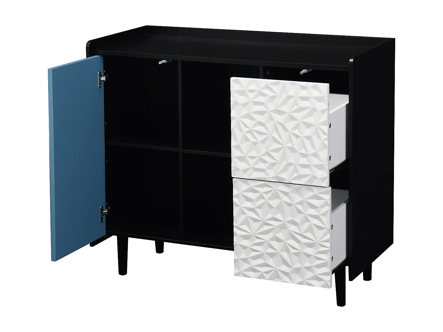 Credenza nera - Credenza con 2 cassetti e 1 anta - 2 vani portaoggetti aperti - per sala da pranzo e soggiorno