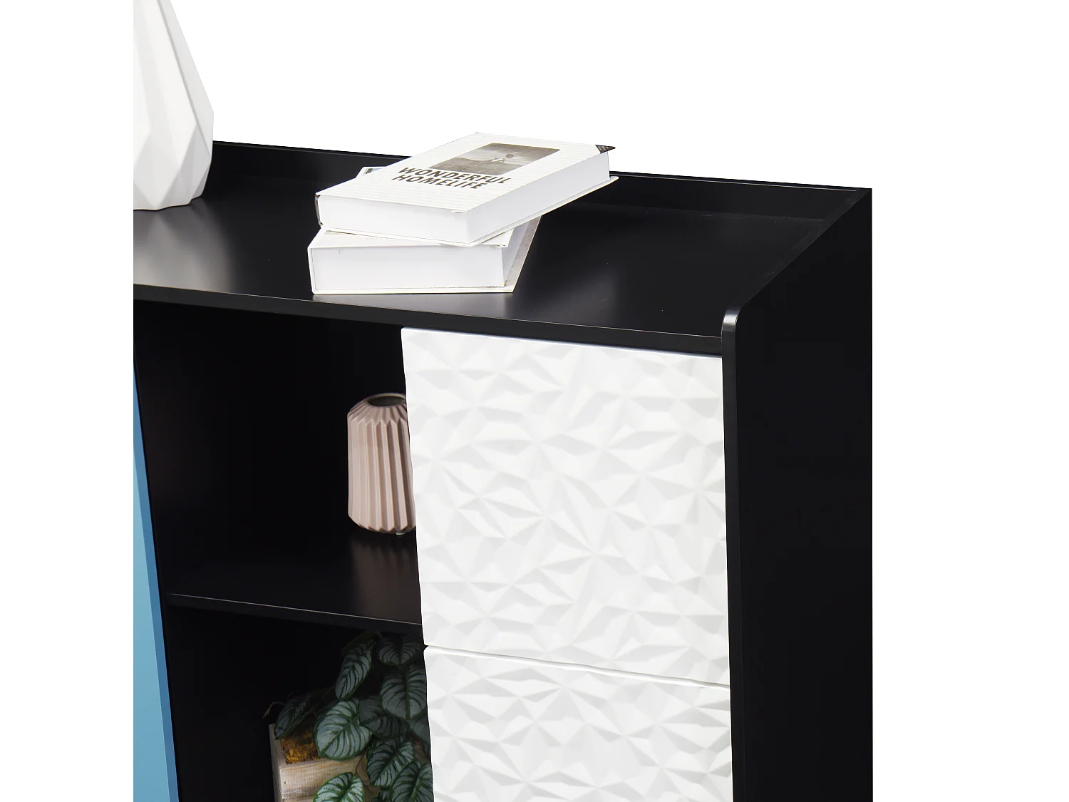 Credenza nera - Credenza con 2 cassetti e 1 anta - 2 vani portaoggetti aperti - per sala da pranzo e soggiorno