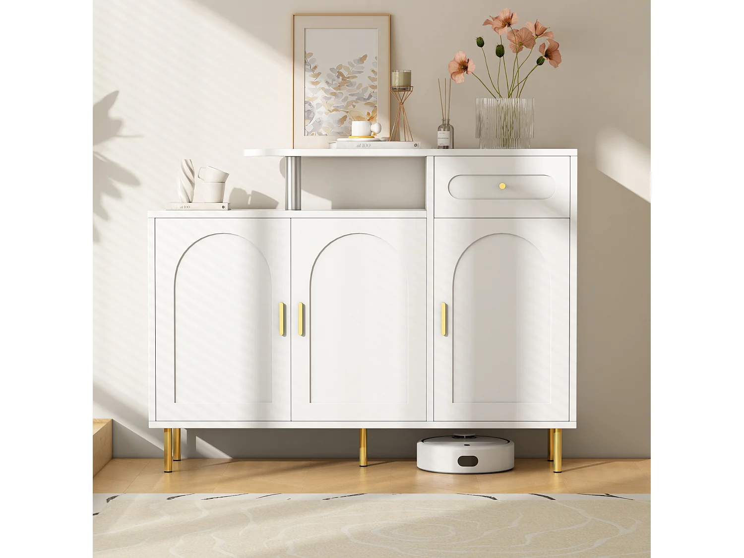 Credenza bianca 120 cm - Credenza con un cassetto e tre ante - per sala da pranzo, camera da letto e soggiorno