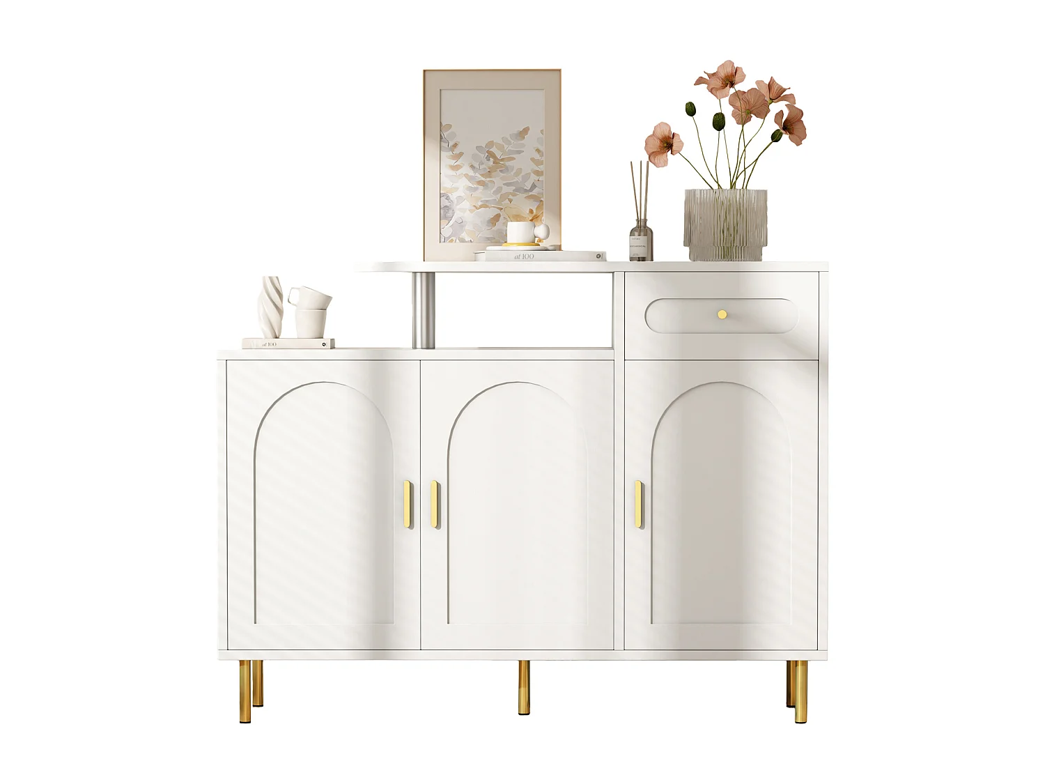 Buffet blanc 120 cm - Buffet avec un tiroir et trois portes - pour salle à manger, chambre et salon