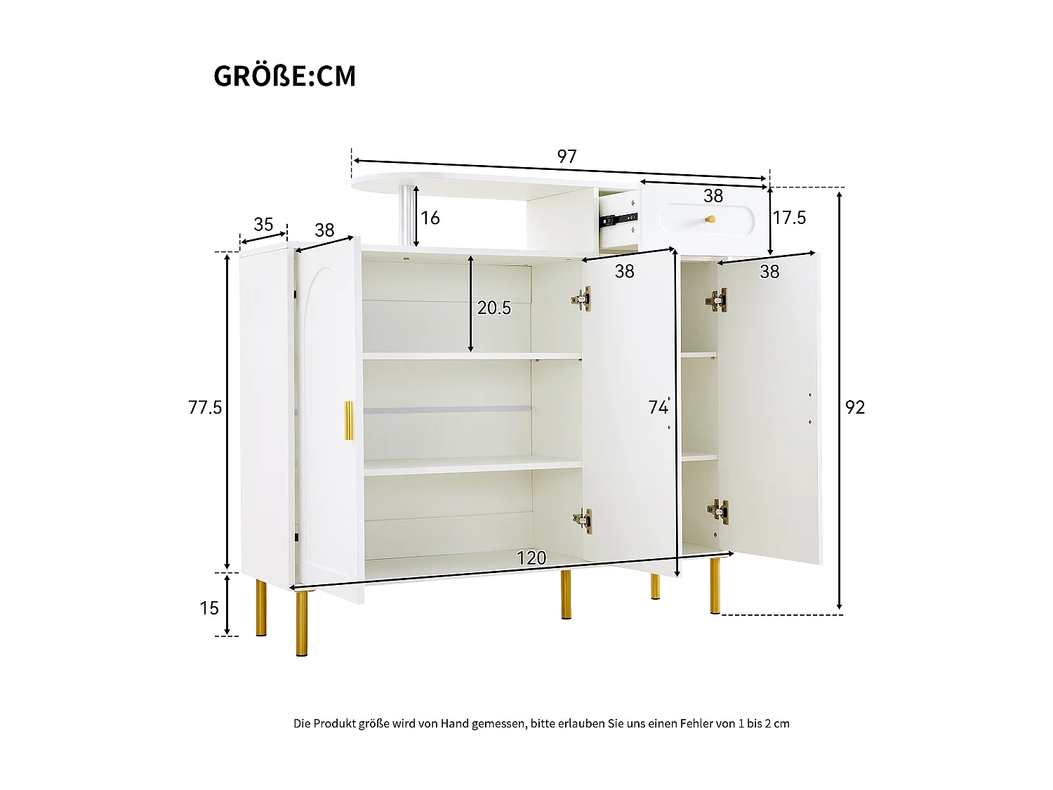 Buffet blanc 120 cm - Buffet avec un tiroir et trois portes - pour salle à manger, chambre et salon