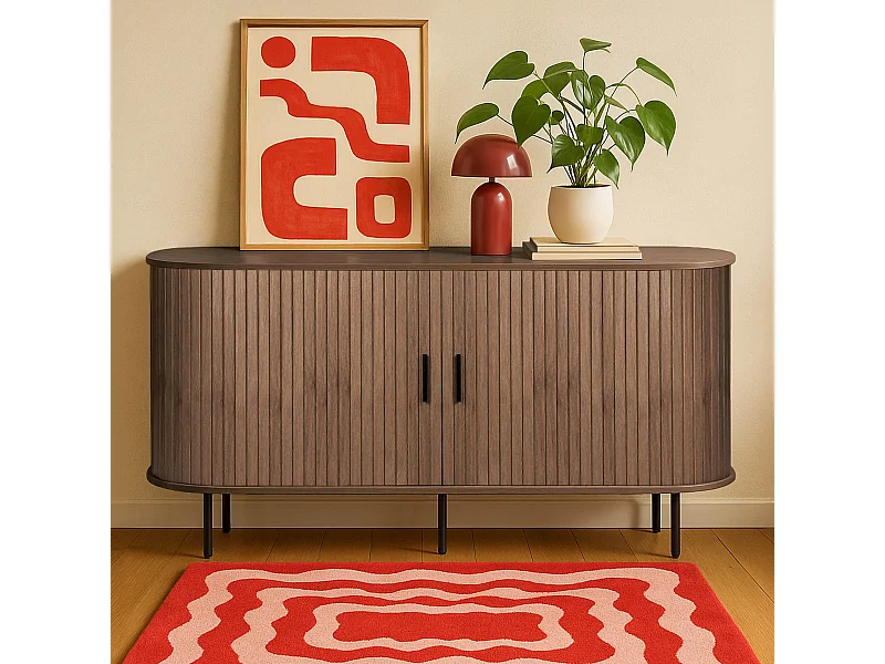 Buffet 2 portes en mélaminé et acier 140 cm noyer