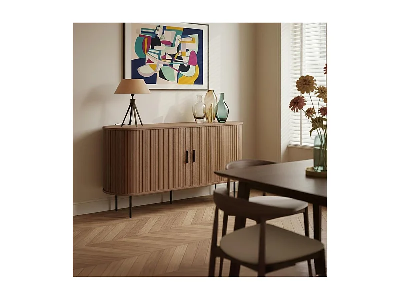 Buffet 2 portes en mélaminé et acier 140 cm noyer