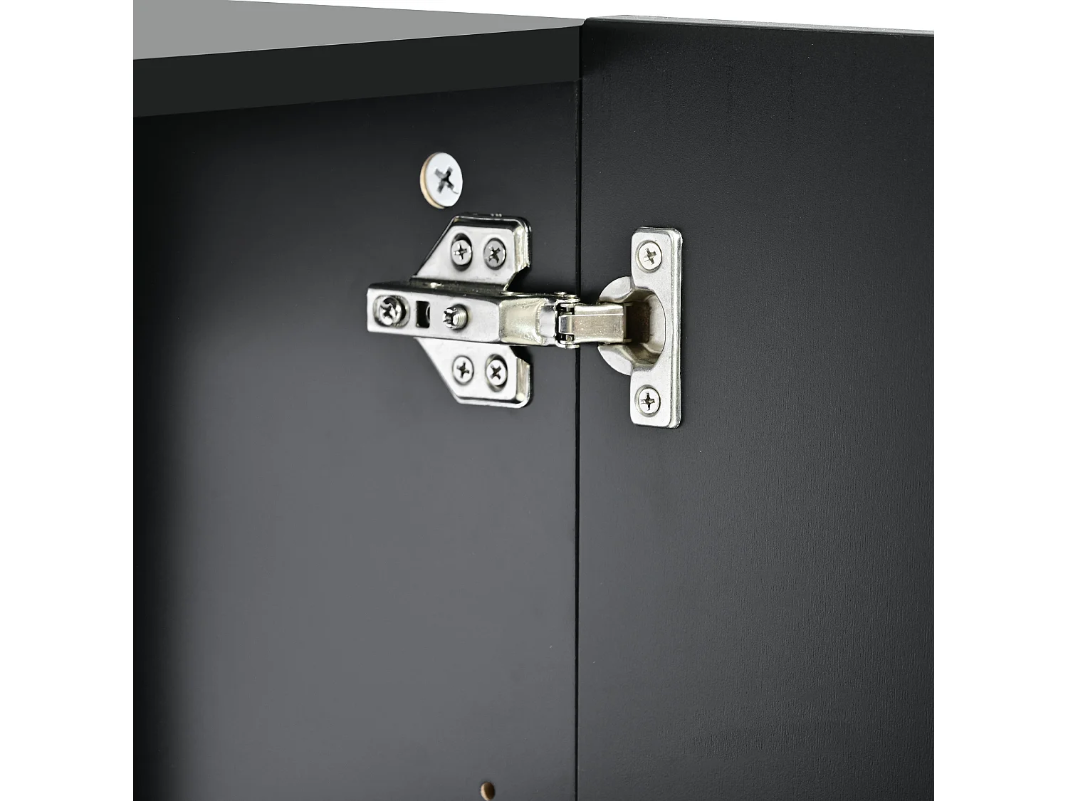 URBAN MEUBLE Buffet noir design nervuré 4 portes avec accents dorés