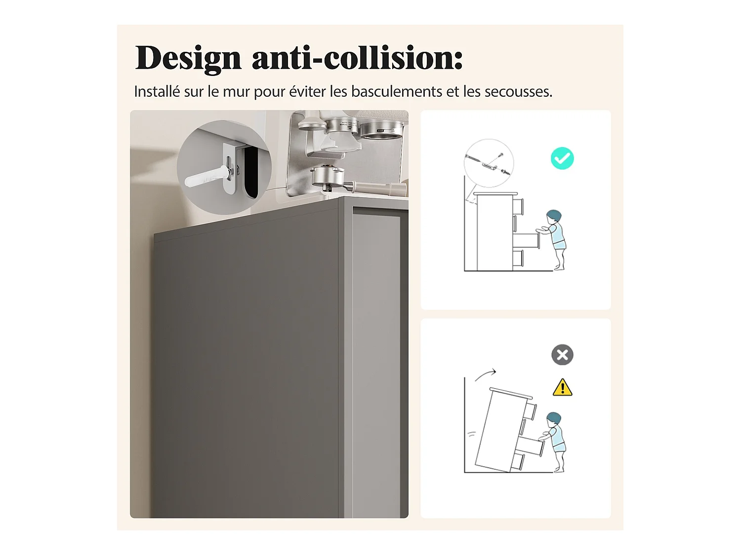 URBAN MEUBLE Buffet contemporain noir mat avec 4 portes rainurées et système push-to-open