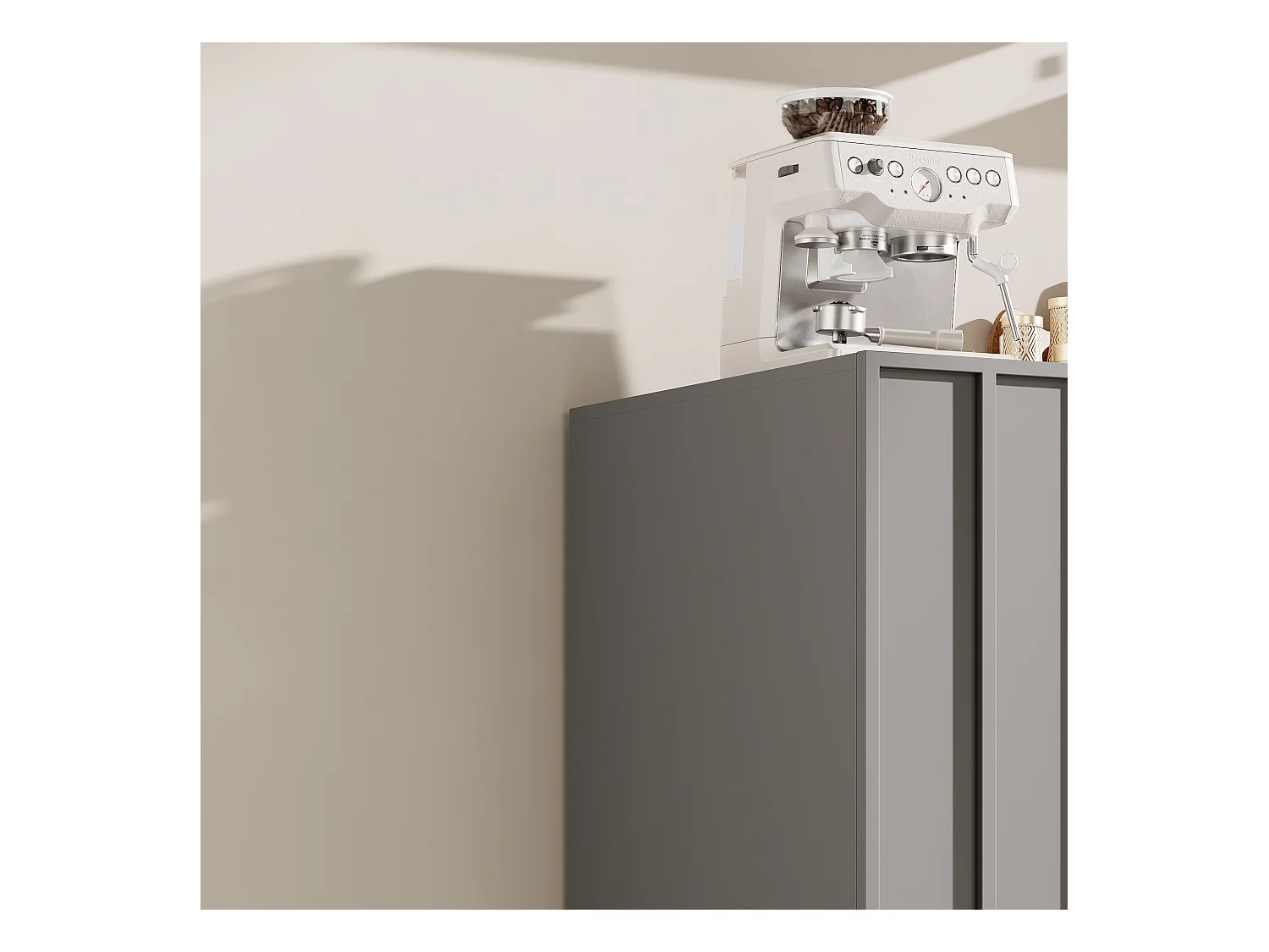 URBAN MEUBLE Buffet contemporain noir mat avec 4 portes rainurées et système push-to-open