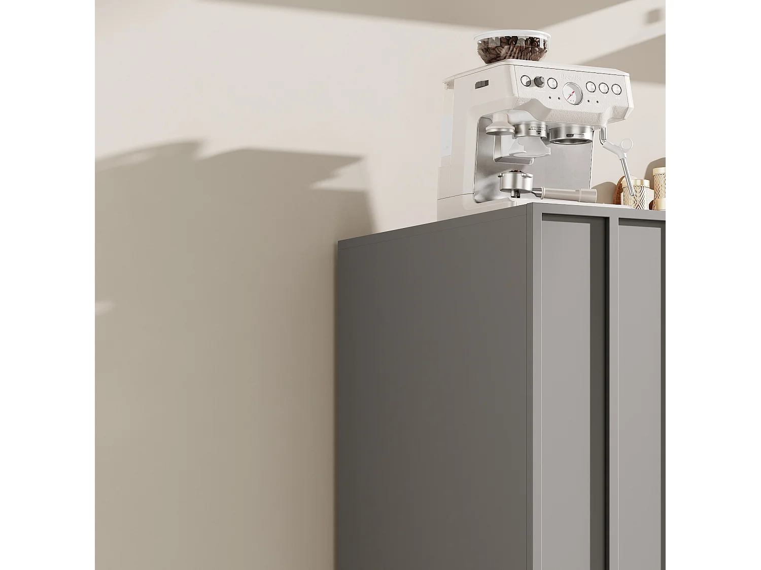 URBAN MEUBLE Buffet contemporain noir mat avec 4 portes rainurées et système push-to-open