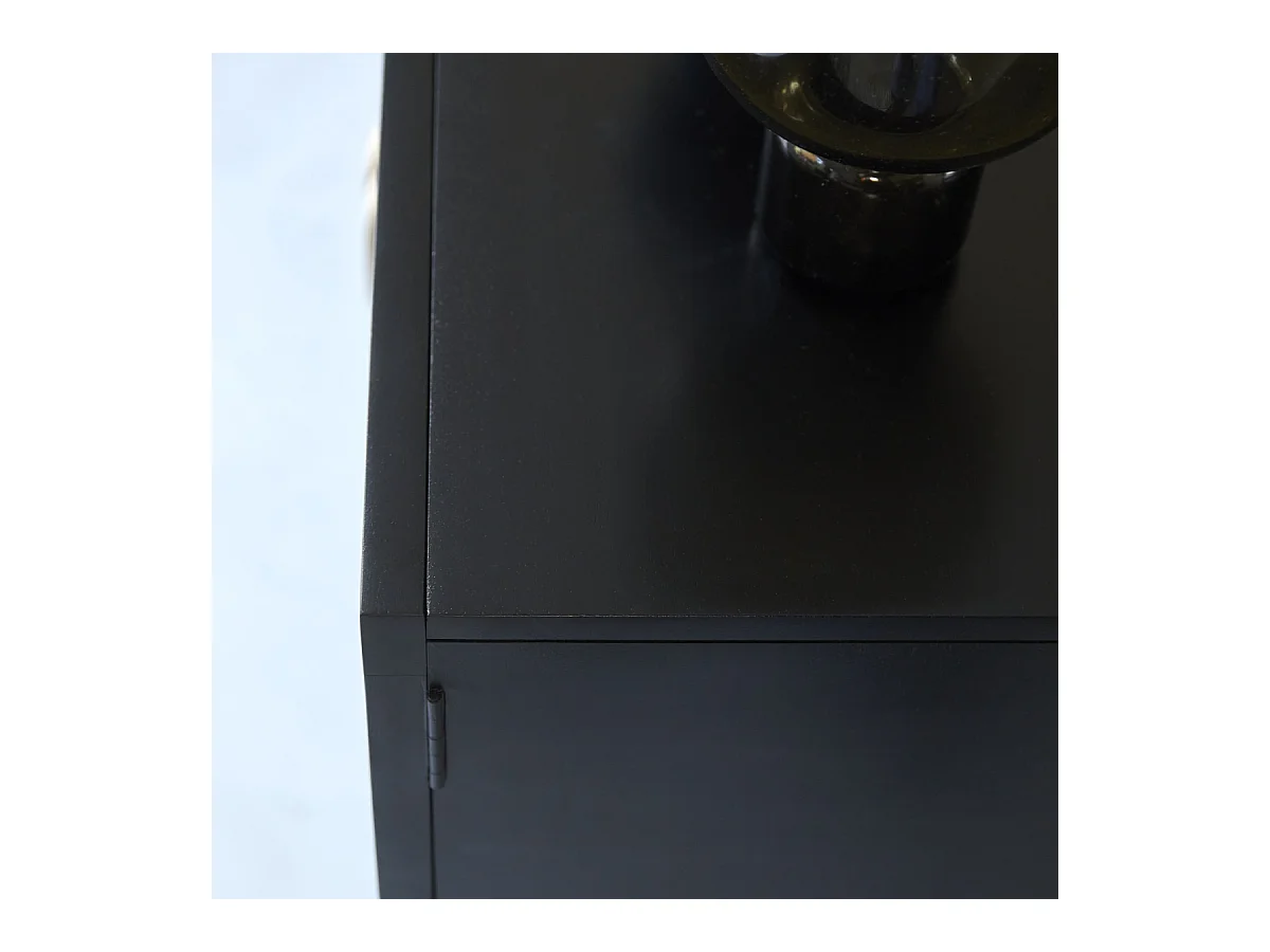 Anrichte aus massivem Mangoholz schwarz und Rattan Sina 115 cm