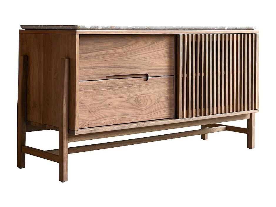 Buffet Isaure en bois de noyer massif et terrazzo premium 140 cm