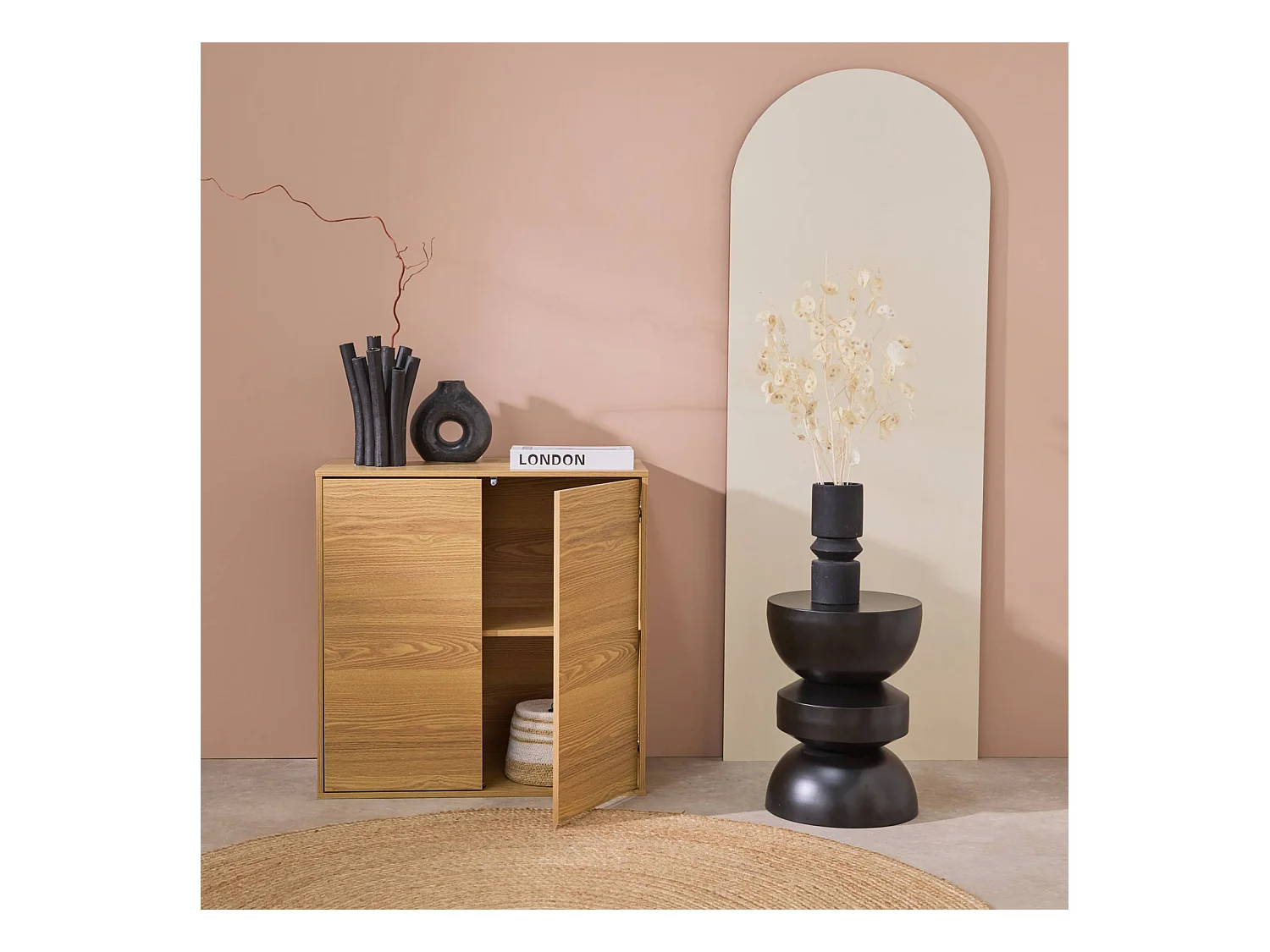 Módulo de almacenamiento con 2 puertas, 70cm roble