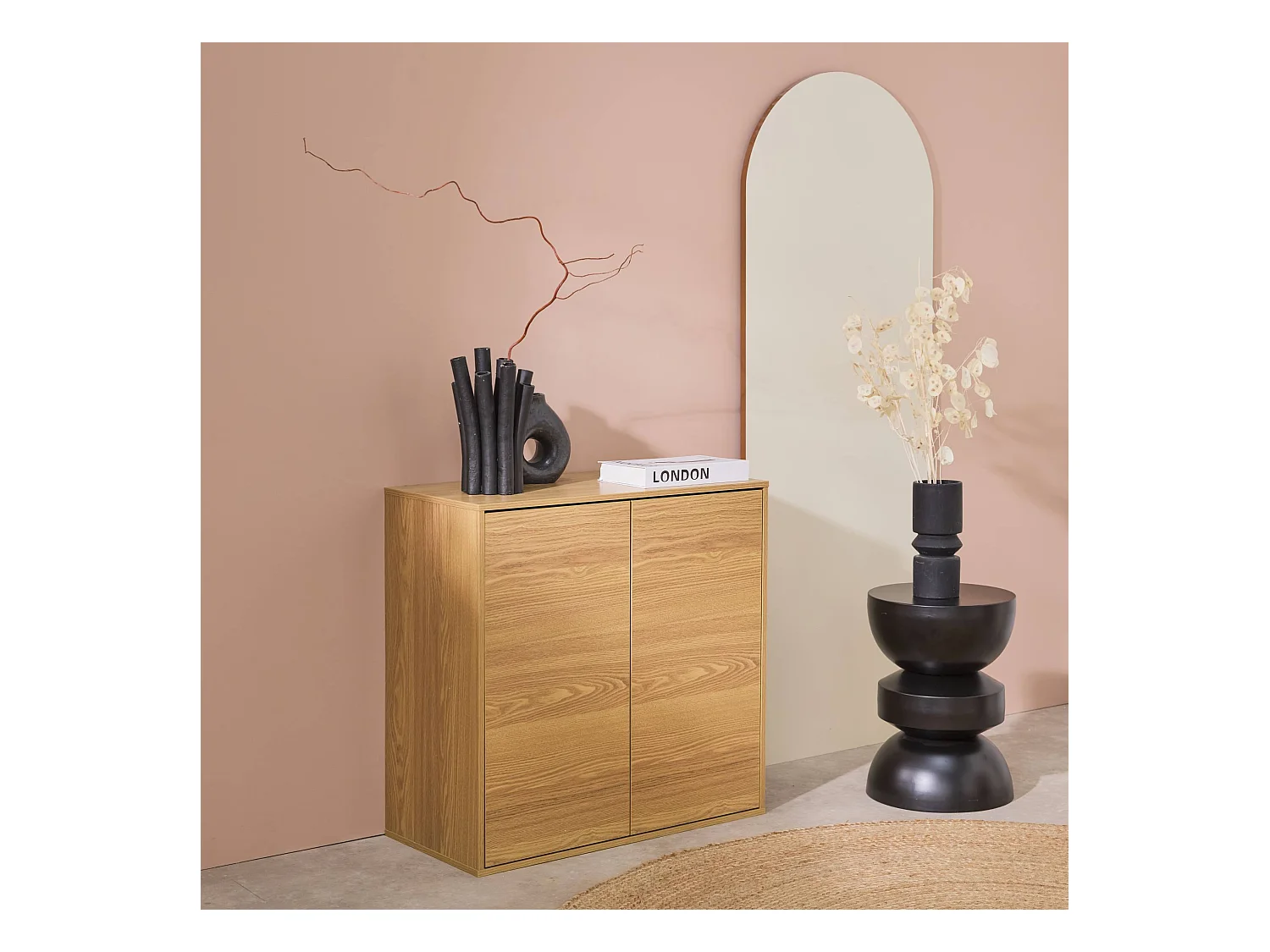 Módulo de almacenamiento con 2 puertas, 70cm roble