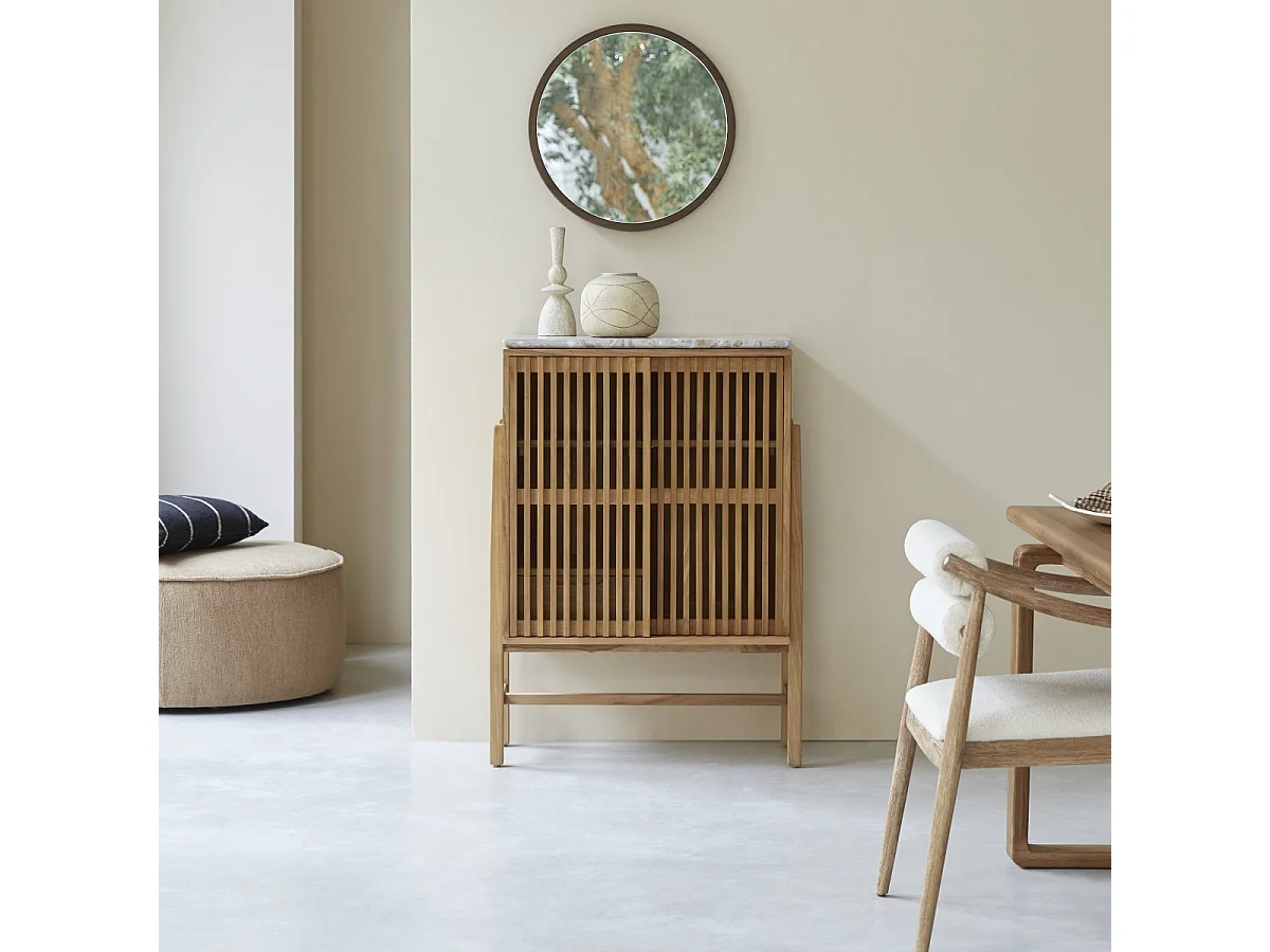 Credenza Isaure in legno di noce massello e terrazzo pregiato 80 cm