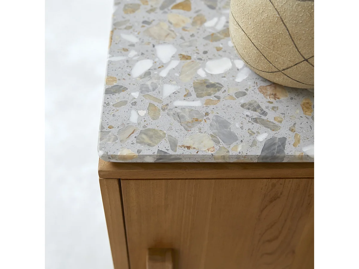 Credenza Isaure in legno di noce massello e terrazzo pregiato 80 cm