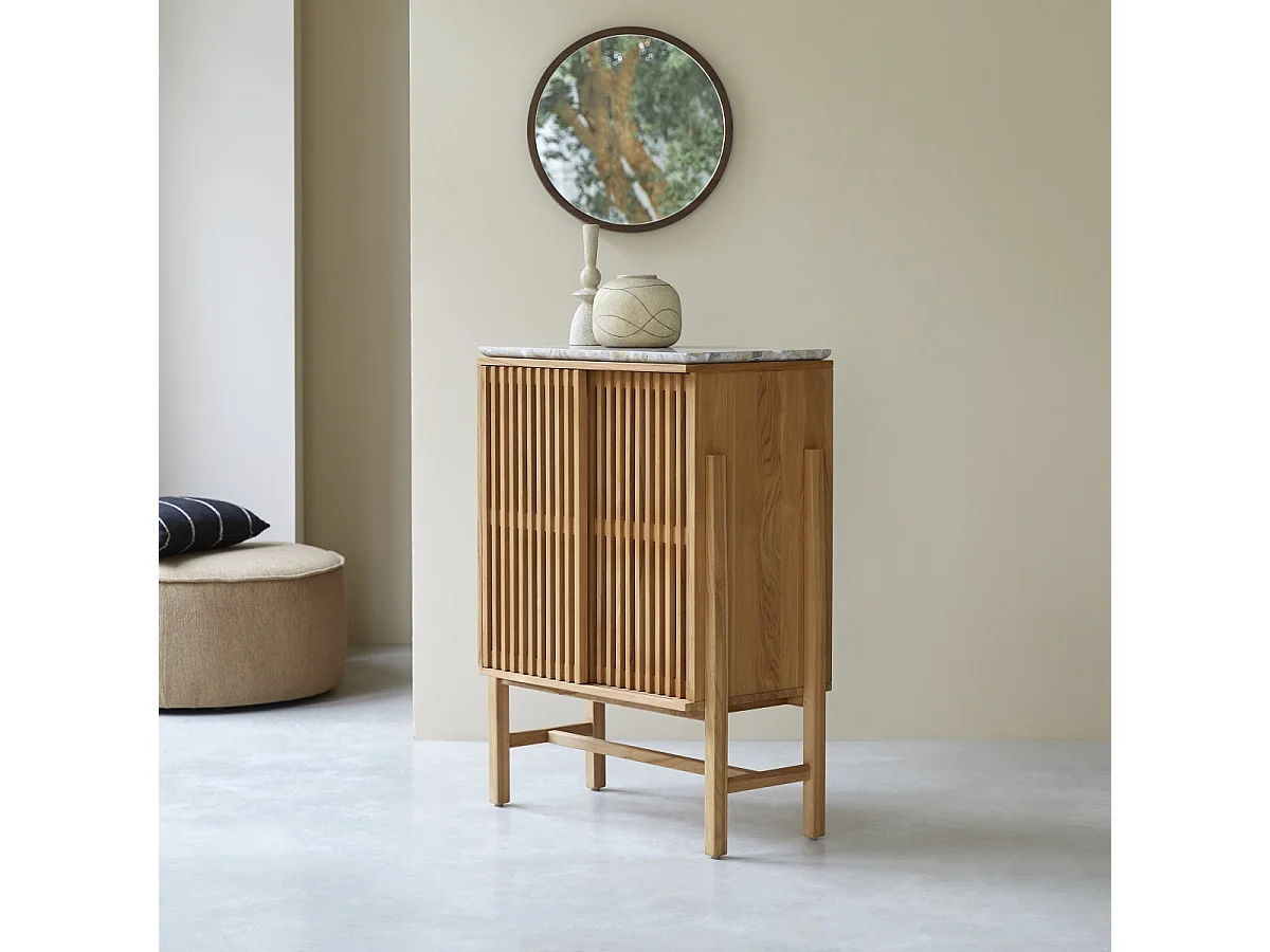 Credenza Isaure in legno di noce massello e terrazzo pregiato 80 cm