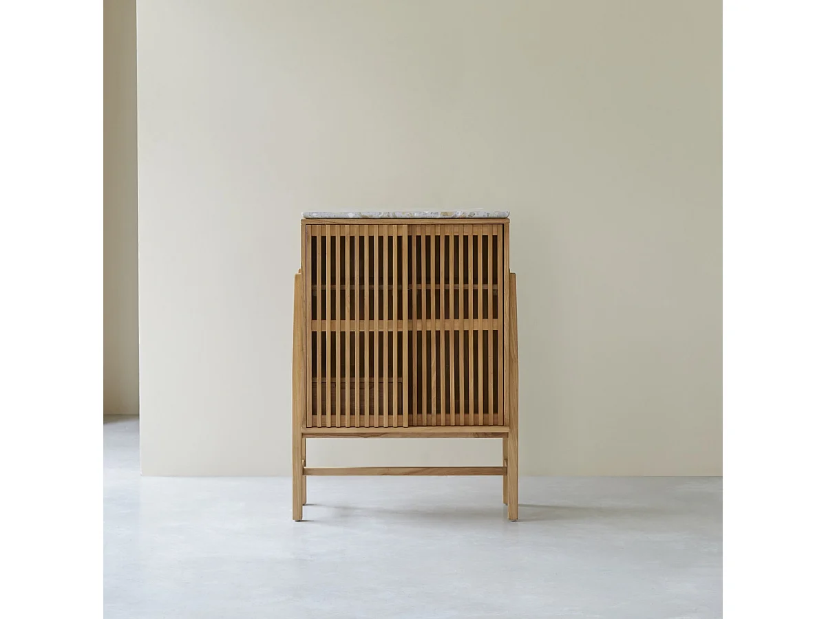 Anrichte Isaure aus massivem Nussbaumholz und Premium-Terrazzo 80 cm