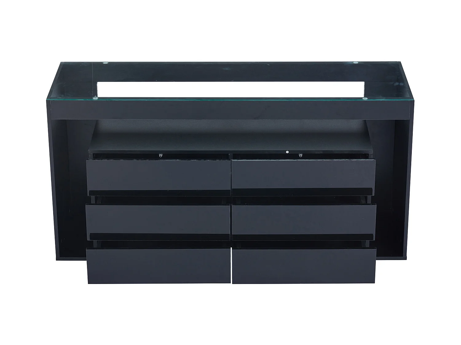 Credenza 140x40x72cm - Mobile contenitore a 6 cassetti con illuminazione LED - piano in vetro temperato - nero