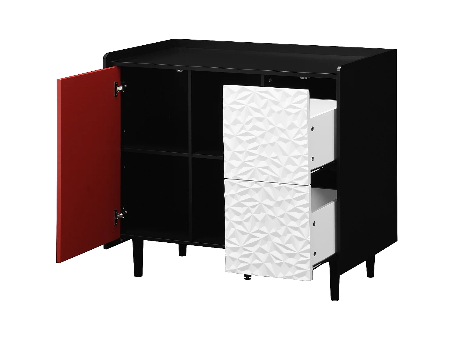 Credenza nera - Credenza con 2 cassetti e 1 anta - 2 vani portaoggetti aperti - per sala da pranzo e soggiorno